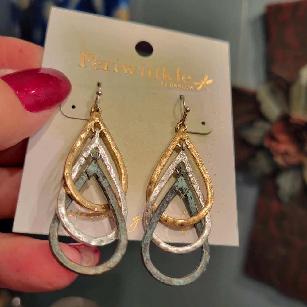 Periwinkle dangle drop earrings-tri tone
